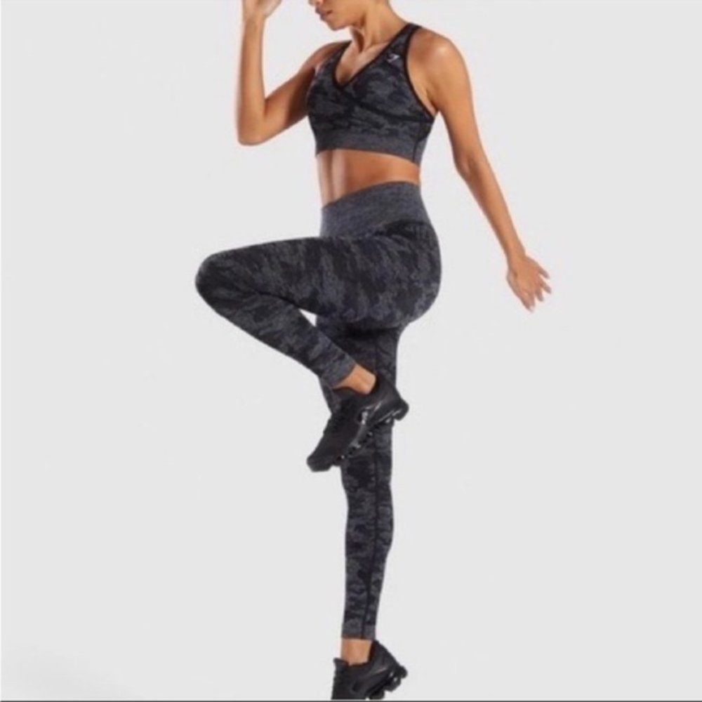 GYMSHARK Adapt Black Gray Camo Seamless Leggings Sporty Active Size XS